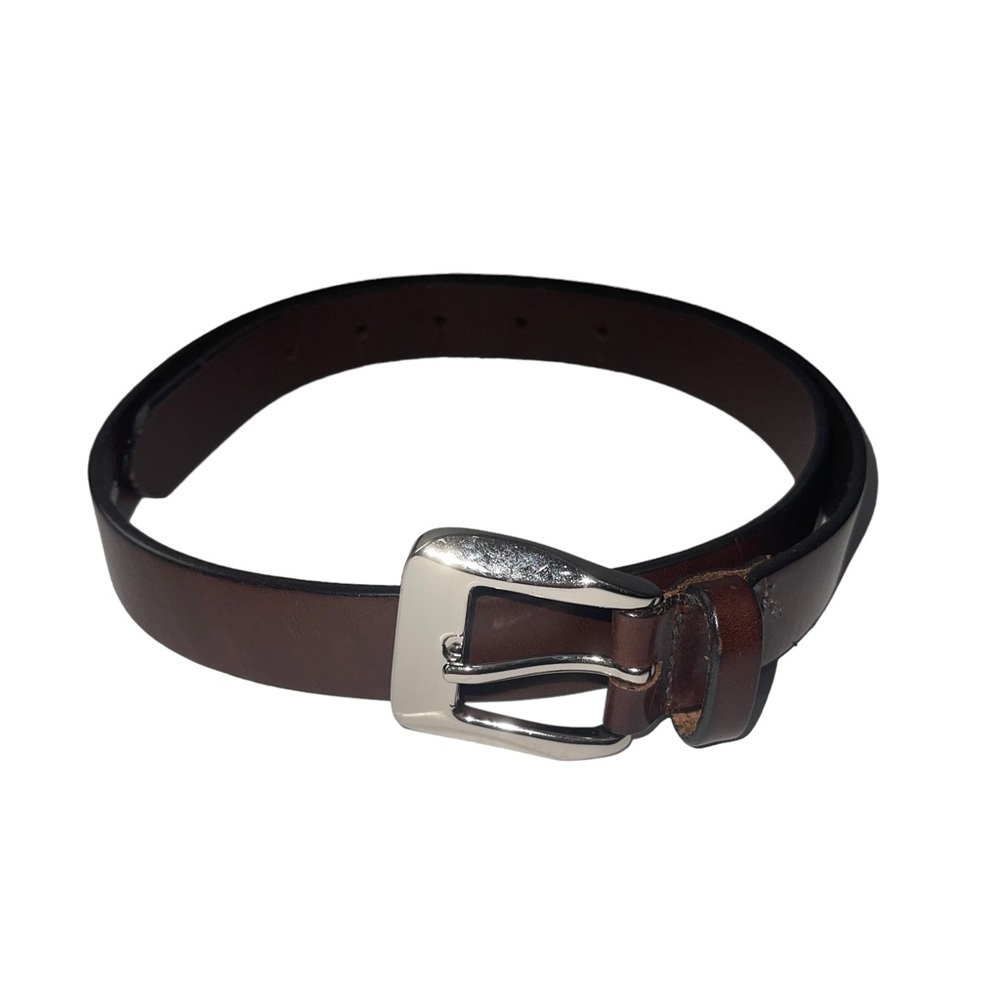 Classic Brown Leather Belt with Silver Buckle